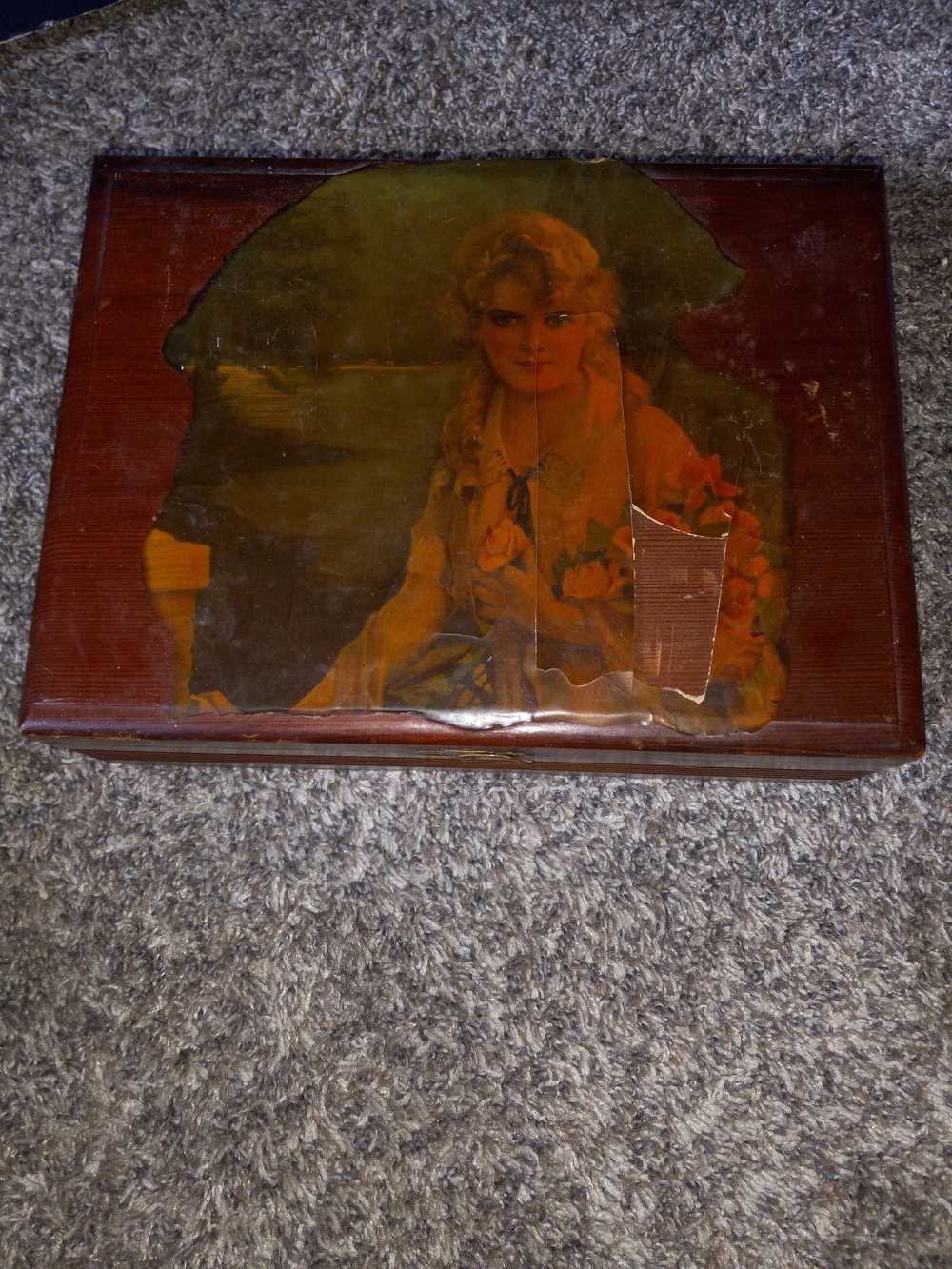 Wood Keepsake Box with Vintage Portrait Decoupage - Brown